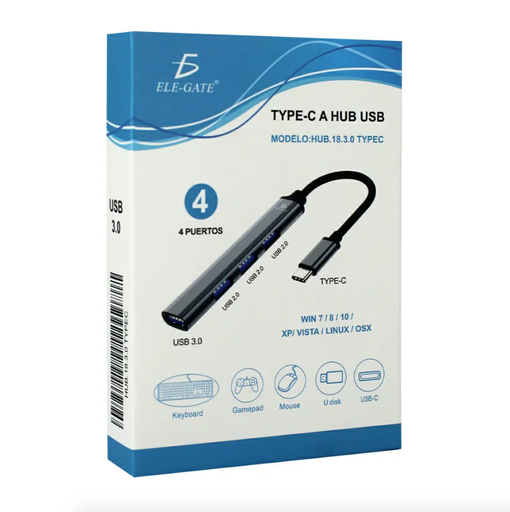 [TEC-JO4008] Hub cuatro puertos con entrada tipo c, 3 puertos usb 2.0 y 1 puerto usb 3.0