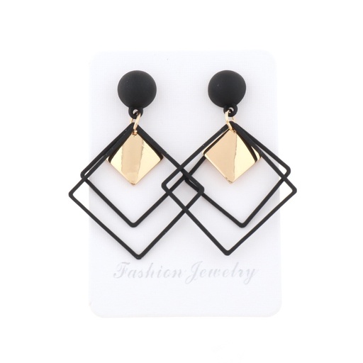 [MDA-NJ8067] Arete de aleación negro con dorado estilo retro de cuadros uso diario-MDA-NJ8067