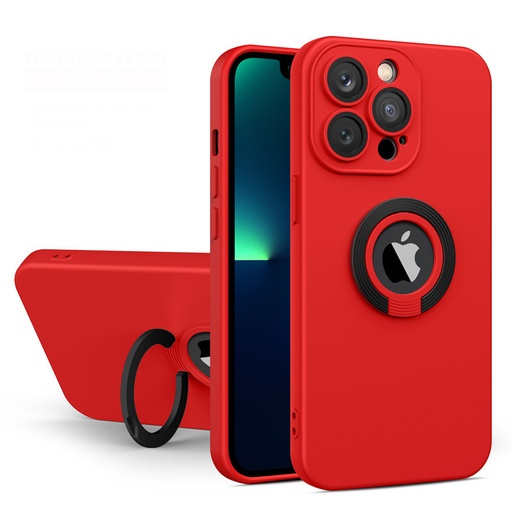 [TEC-NJ4135] Funda para iPhone 14 PRO MAX con Soporte de Anillo de Contraste de Silicona color rojo